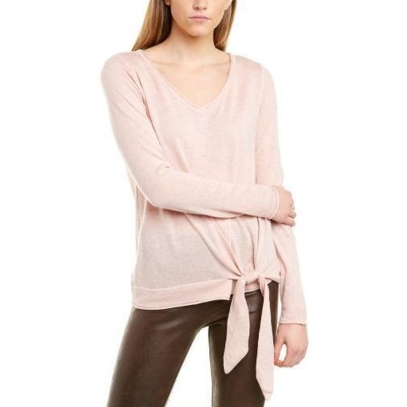 Max Edition Blush Pink V-neck Front Tie Long Sleeves Cozy Knit Women's Medium M - Picture 1 of 4